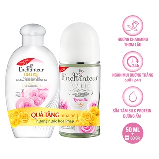 Lăn khử mùi trắng da Enchanteur 50ml tặng sữa tắm Romantic tiện lợi 60gr