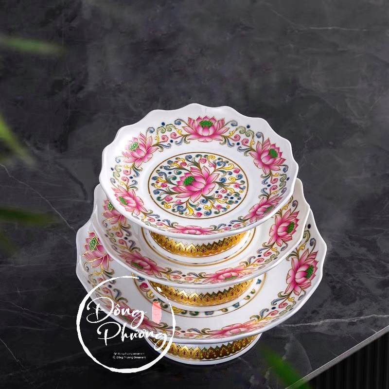 Bộ Đồ Thờ Cúng - Set Đồ Thờ Gốm Sứ Hoa Văn Hồng Liên cao cấp