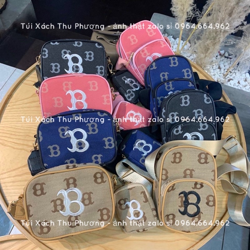 Sét túi đeo chéo dáng ngang - Túi điện thoại đứng hai ngăn in chữ thêu logo B siêu xinh cho cả nam và nữ (ảnh thật)