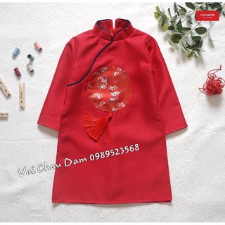 Áo dài cách tân bé trai và bé gái vải gấm tafta kết hợp gấm thượng hạng