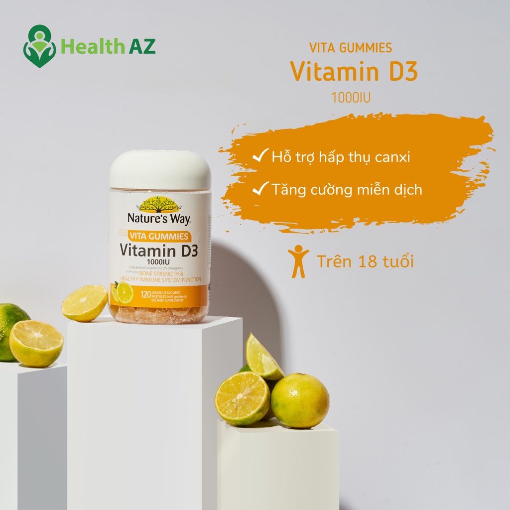 Kẹo dẻo bổ sung Vitamin D3 1000IU Nature's Way giảm loãng xương, tăng miễn dịch cho người lớn_Hộp 120 viên