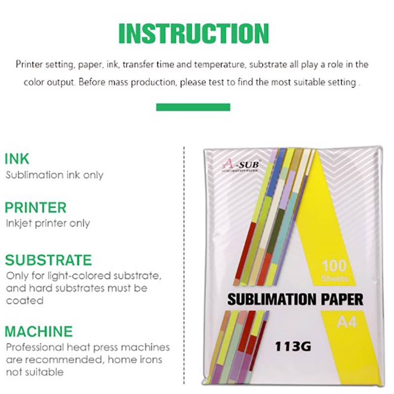 Giấy In Chuyển Nhiệt A-Sub Sublimation Transfer Paper, Khổ A4 Định Lượng 113gsm 100 Tờ, Dùng In Vật Liệu Cứng