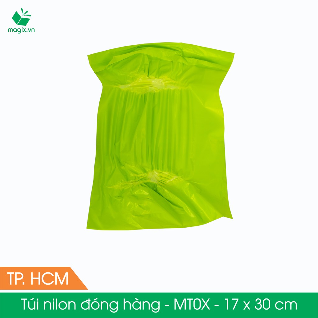 MT0X - 17x30 cm - Túi nilon gói hàng - 100 túi niêm phong đóng hàng màu xanh lá mạ