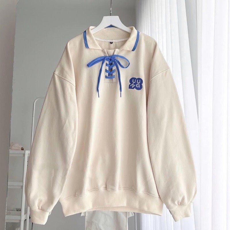 Áo thun polo dài tay có dây ở cổ siêu hot chuẩn trend.Form rộng y hình chất nỉ xịn mịn nam nữ đầu au to