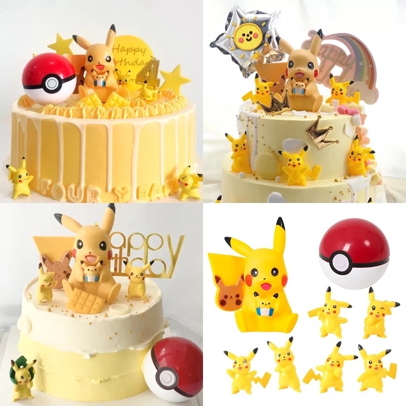 Bộ 6 Mô Hình Nhân Vật Hoạt Hình Pokemon Trang Trí Bánh Kem Tráng Men