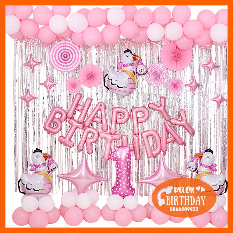 Set Trang Trí Sinh Nhật TUỔI GÀ Cho Bé Trai, Bé Gái, Bóng Y Hình Tặng Kèm Đồ Bơm Băng Dính