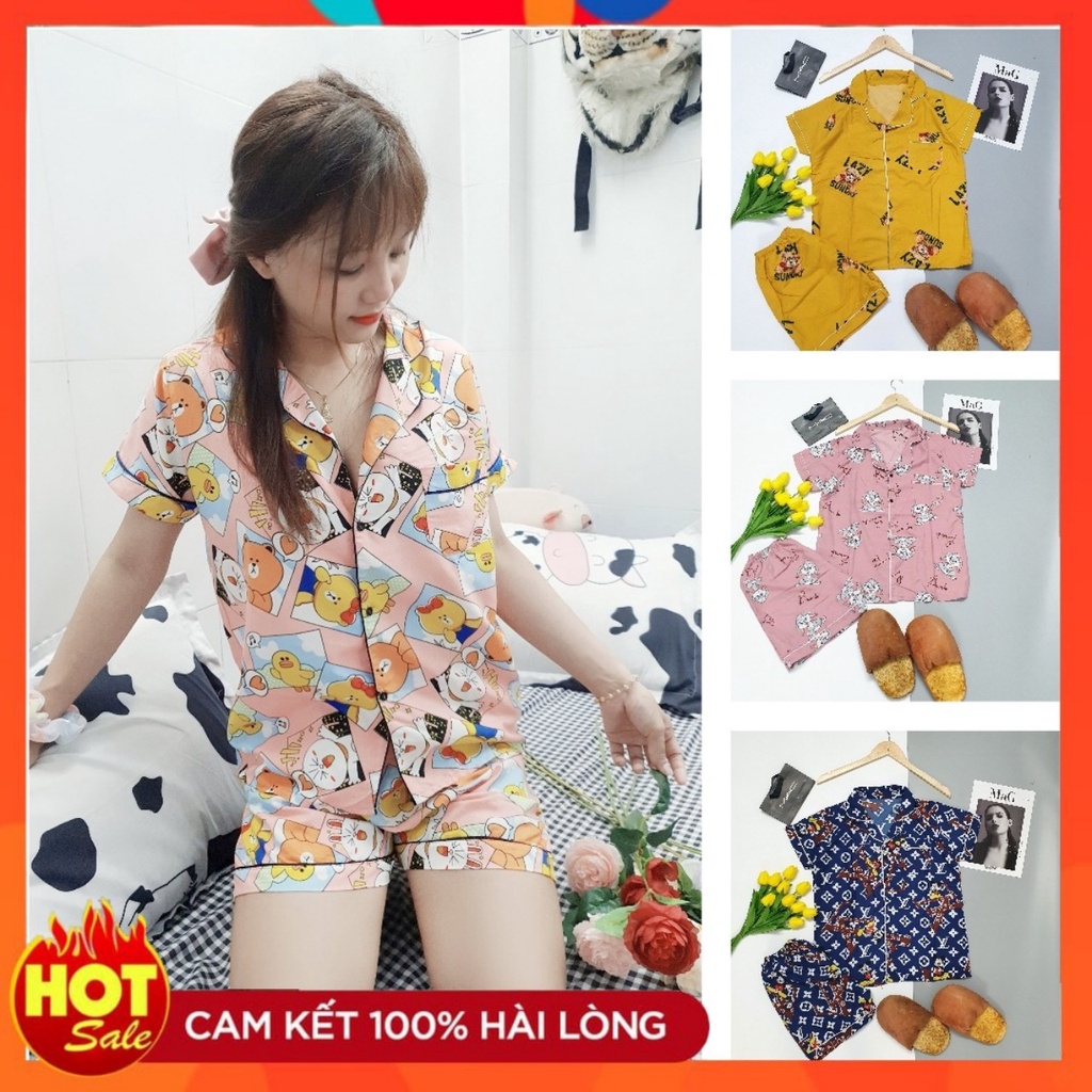 Đồ bộ nữ CARY,bộ pijama kate lụa tay cộc quần dài chất mát cho mùa hè