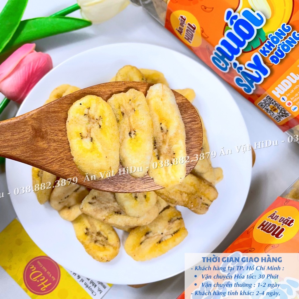 Chuối sấy khô giòn không đường HiDu 300gr giòn tan