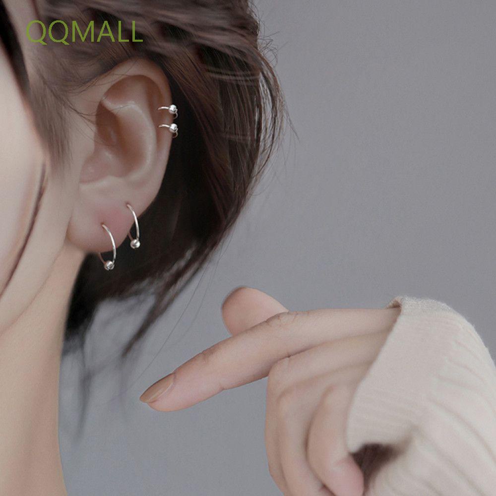 Bông tai hình chữ C đính hạt tròn đơn giản thanh lịch phong cách Hàn Quốc cho nữ