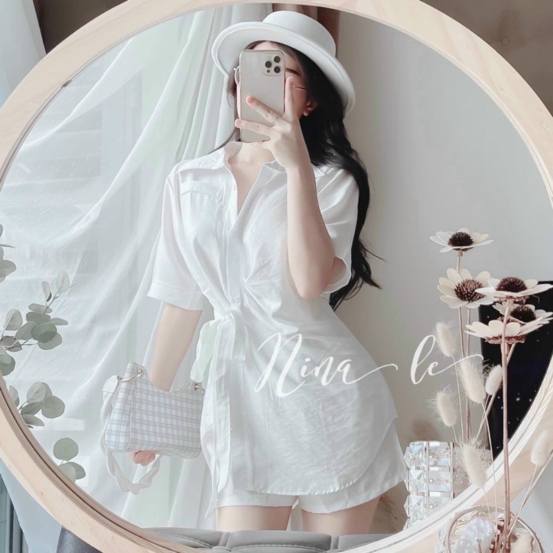 Set bộ đũi trắng sơ mi buộc eo