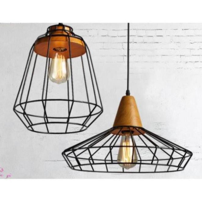 [Giá Rẻ - Uy Tín]  Đèn thả trang trí đuôi gỗ lồng sắt RETRO - chưa bao gồm bóng Led Edison ST64 4w