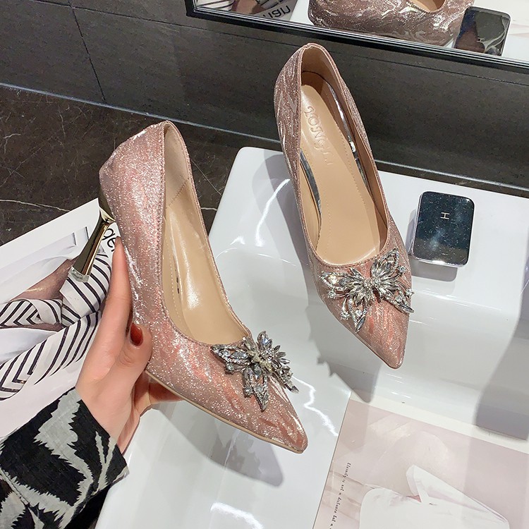 🌸Hàng Oder🌸 Giày Cao Gót  Đính Bướm Đá Lấp Lánh Công Chúa 8 Phân 🌸Sang Chảnh Dễ Thương