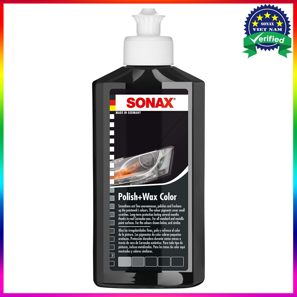 Kem đánh bóng và bảo vệ sơn xe màu đen Sonax 296141 Polish+Wax Color black 250ml