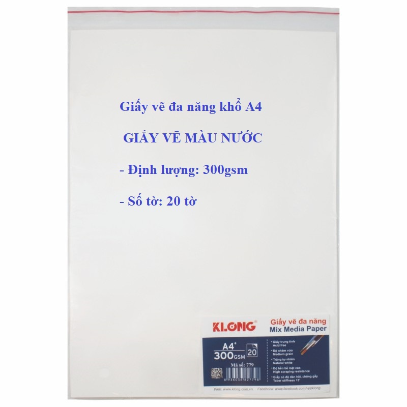 Giấy vẽ đa năng / Giấy vẽ màu nước cao cấp khổ A4 / A3 Klong 769 / 779 / 765 / 781