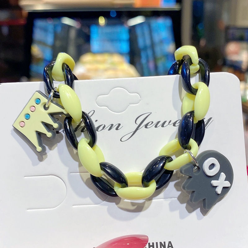 Vòng Tay Nữ May Mắn Chuỗi Acrylic Hai Màu Hoạt Hình Dễ Thương Phụ Kiện Trang Sức VòNg Tay Đôi Bạn Thân