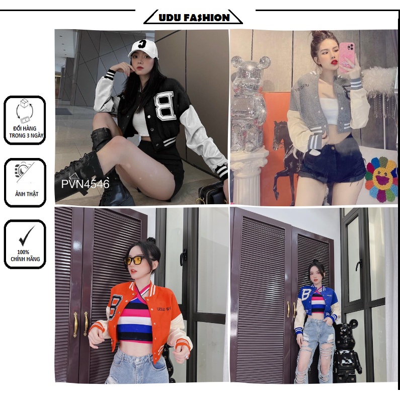 ÁO KHOÁC BOMBER CROPTOP NỮ VẢI NỈ CHỮ THÊU DÀY ĐẸP, ÁO KHOÁC KIỂU BOMBER BÓNG CHÀY CHỮ THÊU CHỮ B
