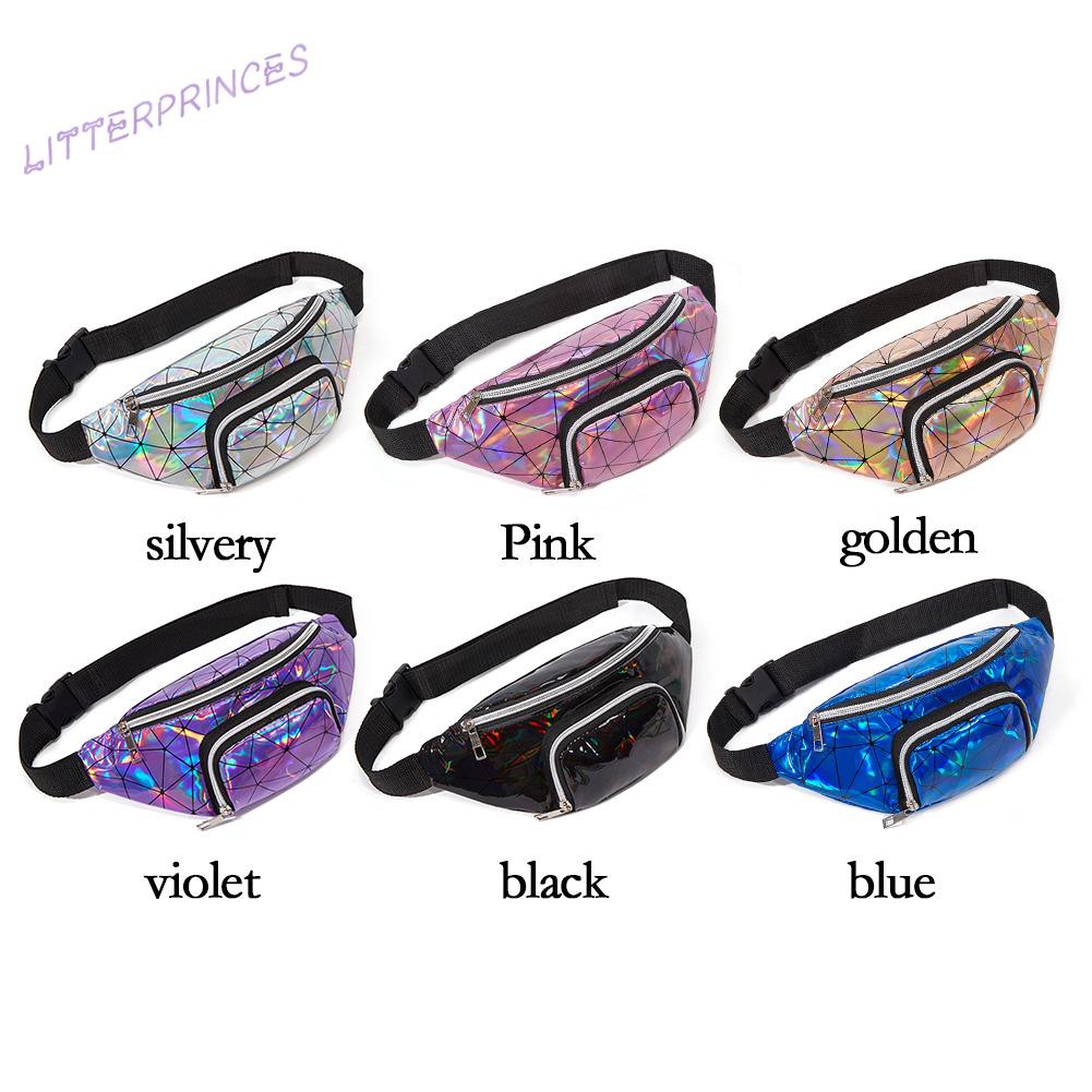 Litterprinces Fashion PU Laser Geometric Crossbody Bag Casual Women Purse Waist Packs