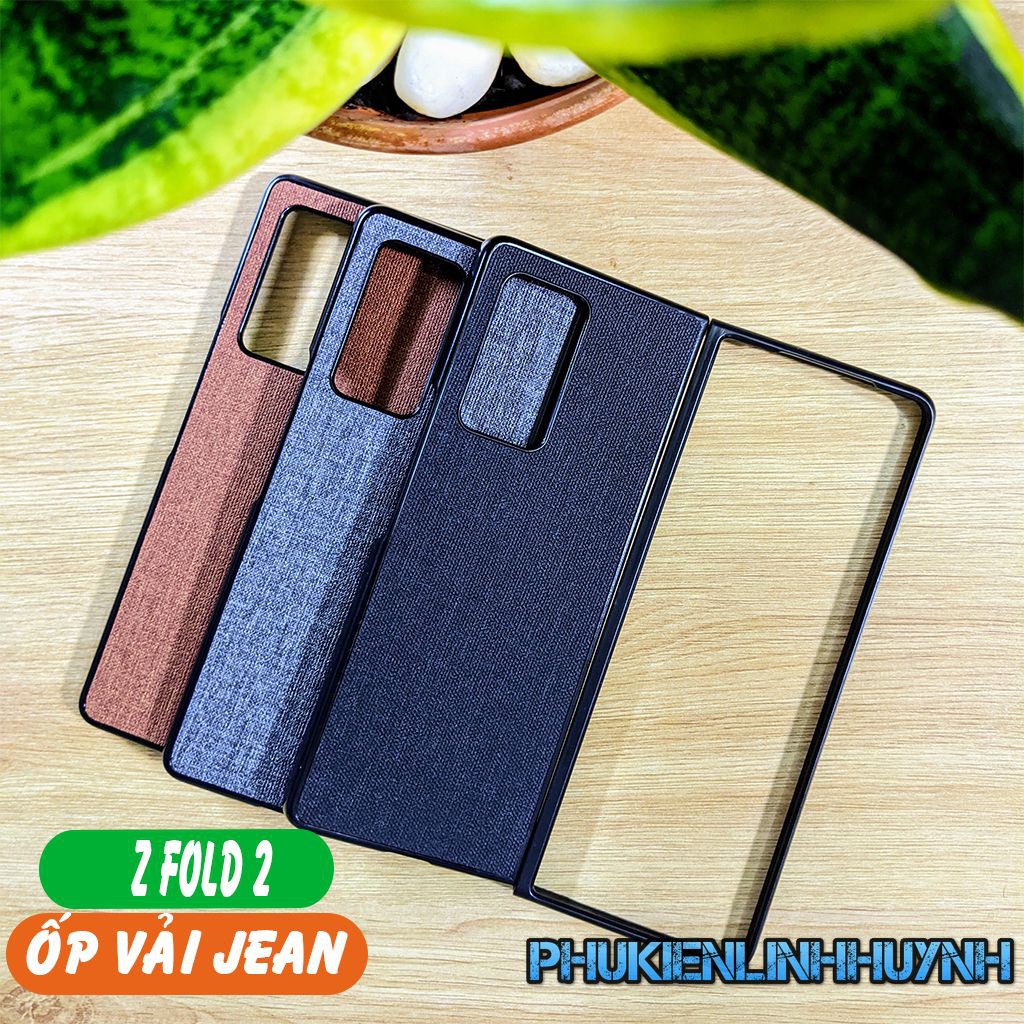 Samsung Galaxy Z Fold 2_Ốp lưng vân vải Jean 1 màu chống bán vân tay
