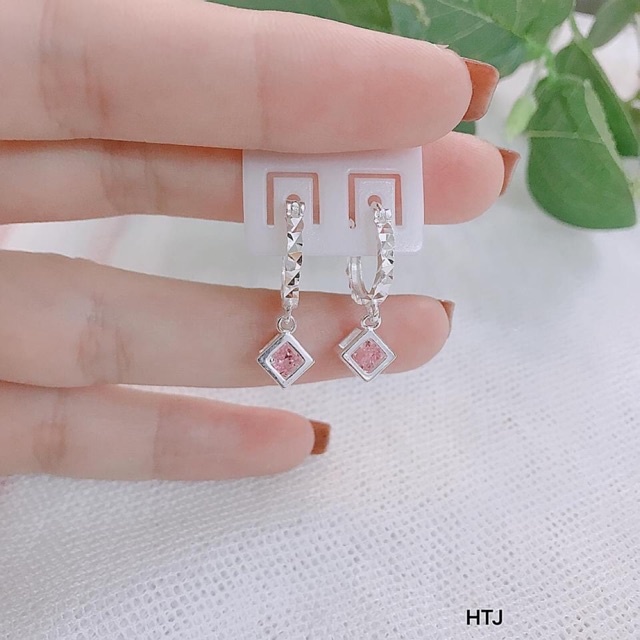 BÔNG TAI KHOEN TRÒN PHAY MẶT RUBIC CAO CẤP- TRANG SỨC BẠC