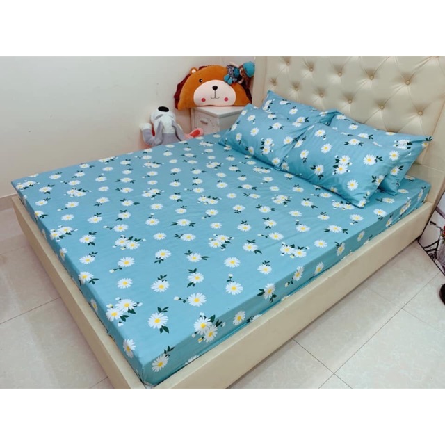 [SALE 99k] Bộ Ga Gối Cotton Poly Hoa Xanh