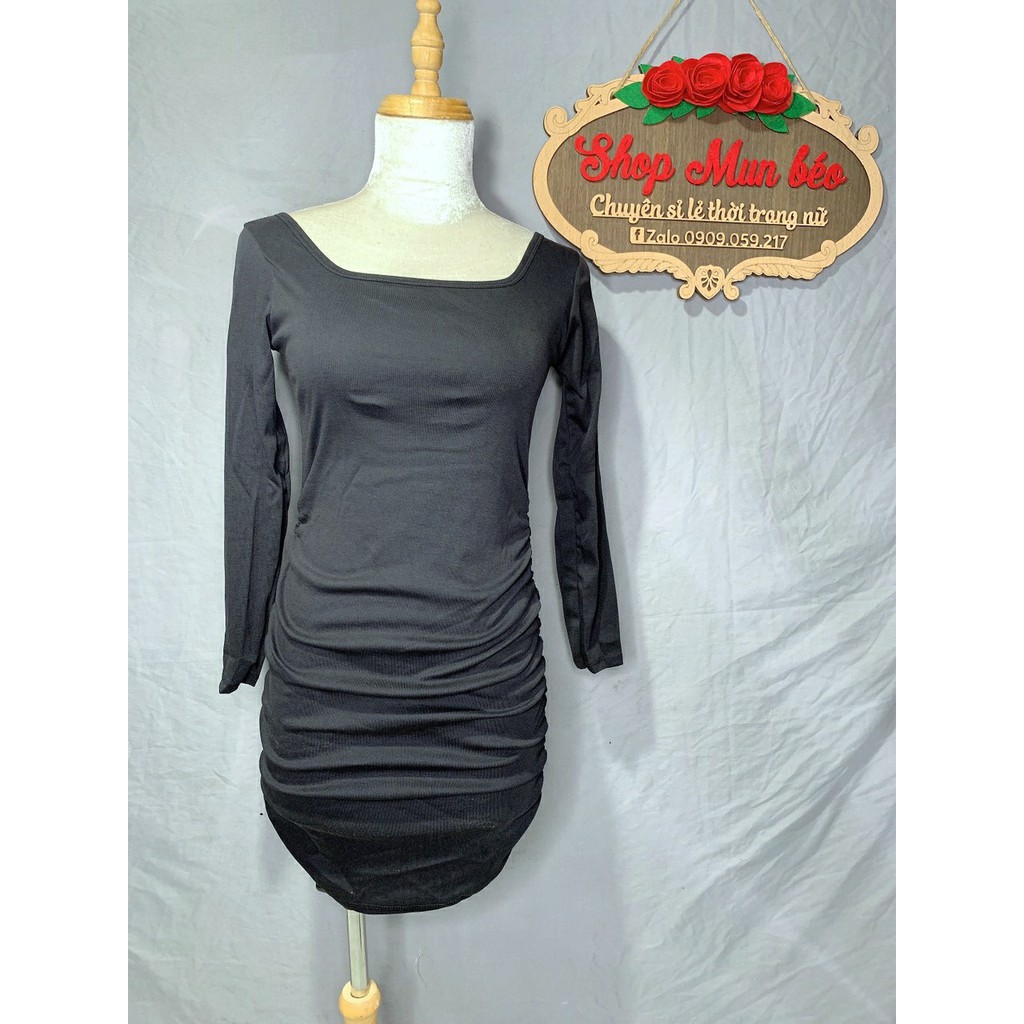 [MẪU MỚI] Đầm Body Nhún Sườn Tay Dài Cổ Chữ U Thun Borip Thích Hợp Mặc Đi Tiệc Đi Làm Đi Chơi | BigBuy360 - bigbuy360.vn