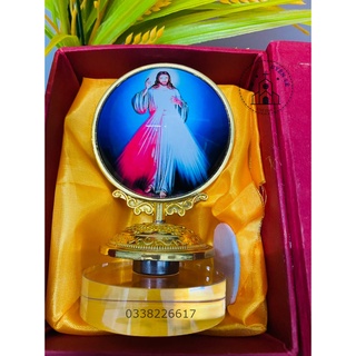 Tượng pha lê Công Giáo tròn xoay Chúa thương xót cao cấp 11cm