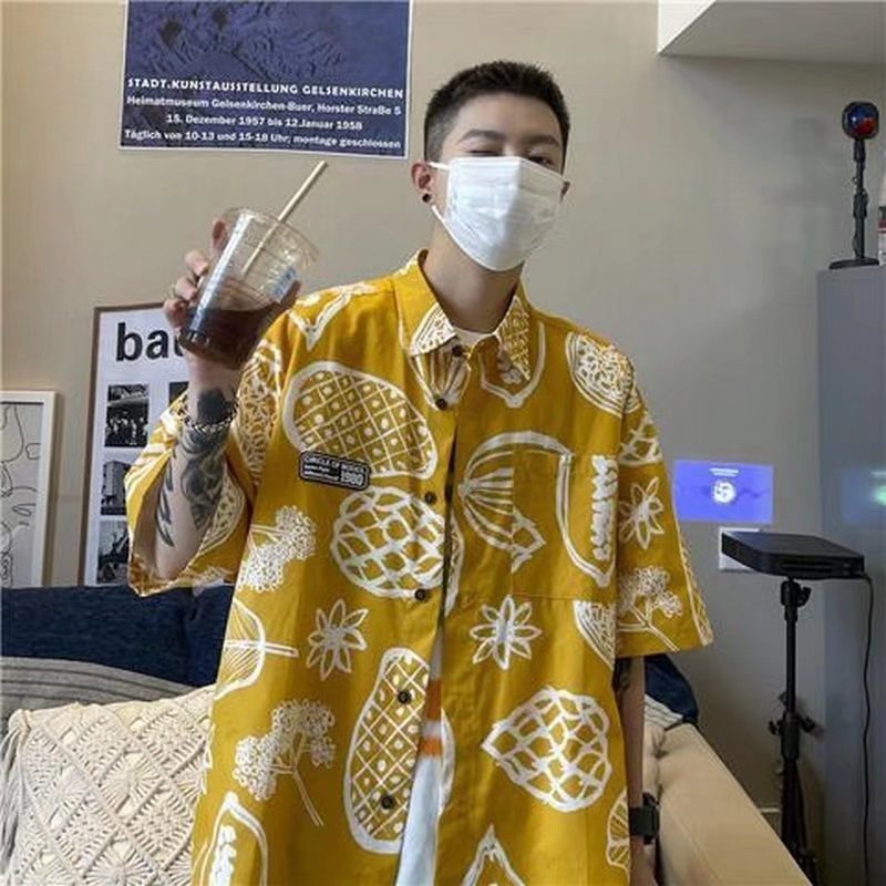 Áo Sơ Mi Tay Ngắn In Họa Tiết Phong Cách Âu Mỹ Thời Trang Cho Nam