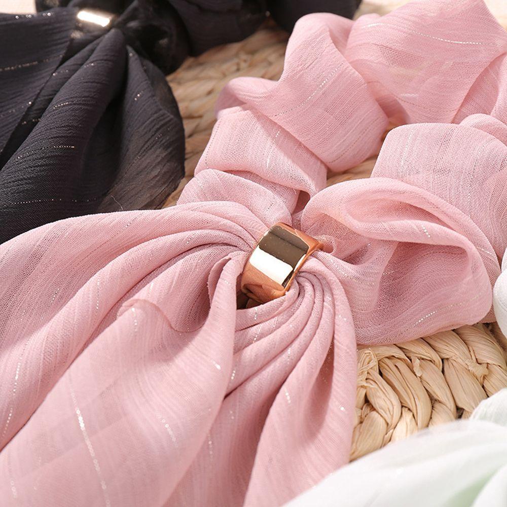 LEILY Dây Buộc Tóc Vải Lụa Đính Nơ Kim Loại Thời Trang