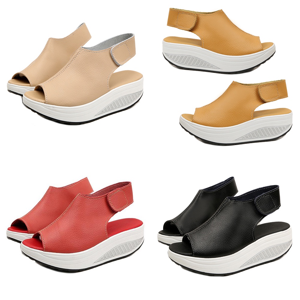 Dép sandal nữ đế xuồng bít mũi chất liệu da thời trang