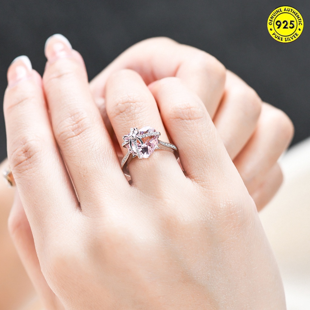 Nhẫn Đính Đá Trái Tim Morganite Màu Hồng