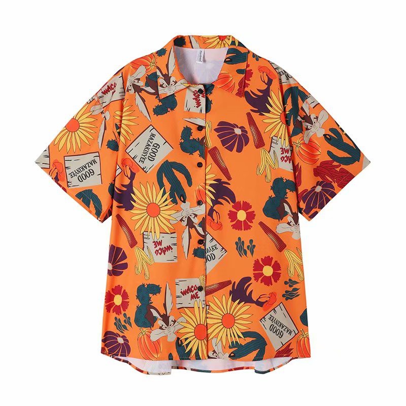 Men's Hawaiian style sunflower print short sleeve shirt bẻ