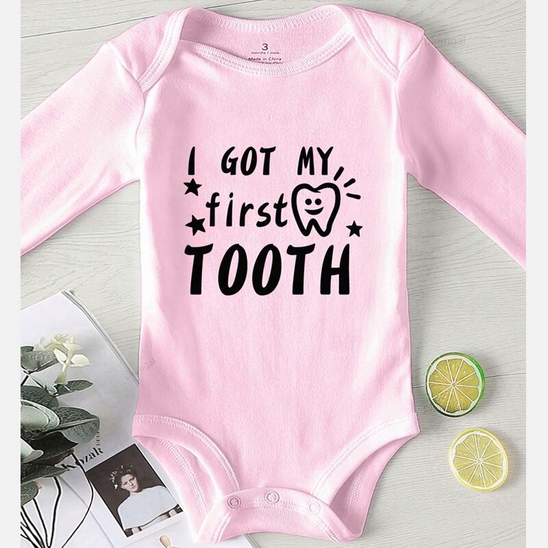 Children Clothes Newborn Girl Outfit Baby Winter Jumpsuits Kids' Things Boy Fall Costume Print First Tooth Bodysuit for Newborns