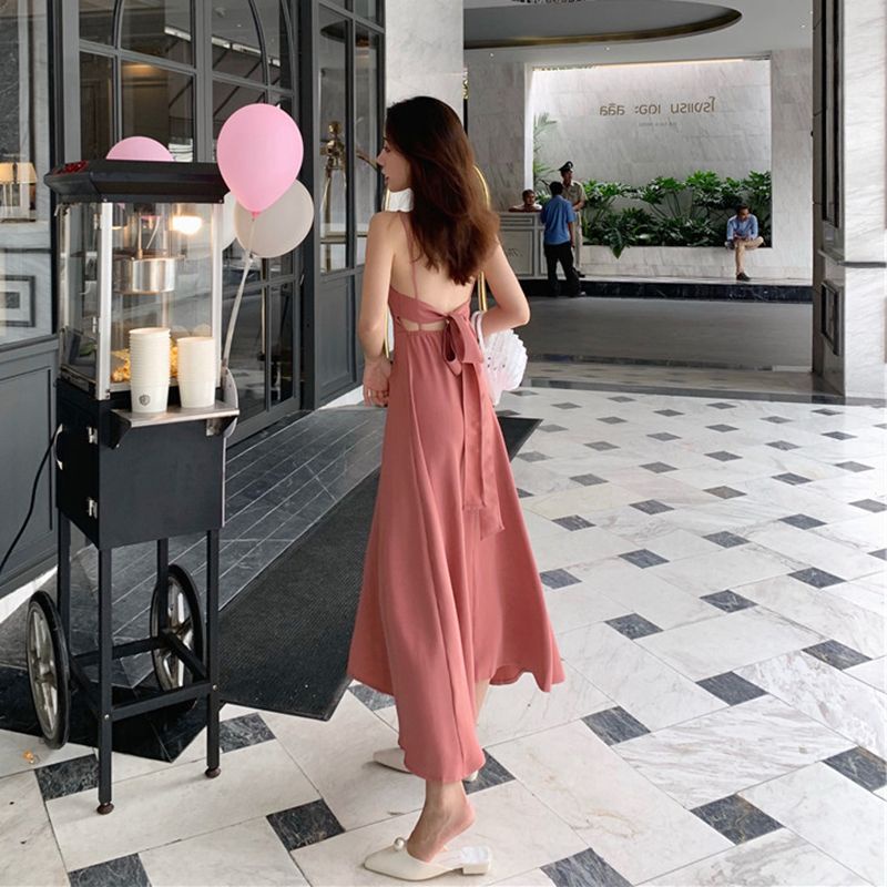 Đầm Hai Dây Dáng Dài Phong Cách Retro Thời Trang Xuân Hè Mới Cho Nữ