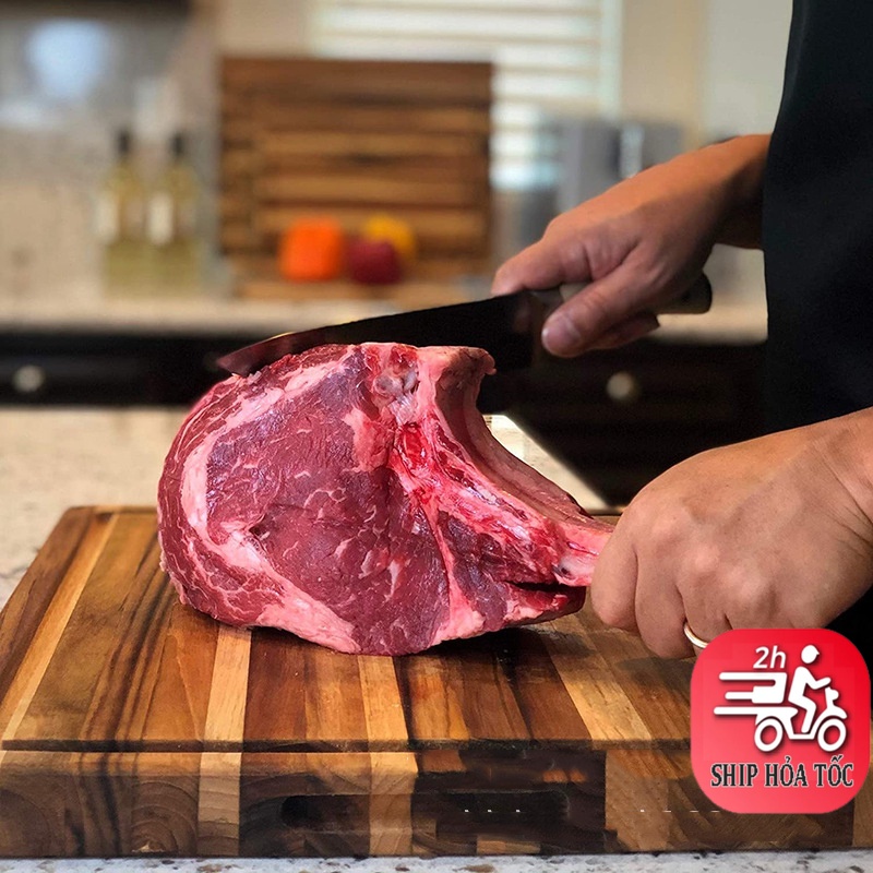 Khay Thớt Gỗ Teak Nhập Khẩu Cao Cấp Kích Thước 455 x 355 mm - Thớt gỗ trang trí đồ ăn Steak BBQ, Beefsteak Kiểu Âu Mỹ