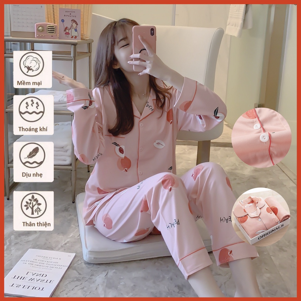 Bộ Đồ Pijama Dài Tay Chất Thun Cotton Bộ Mặc Nhà Thu Đông MD03