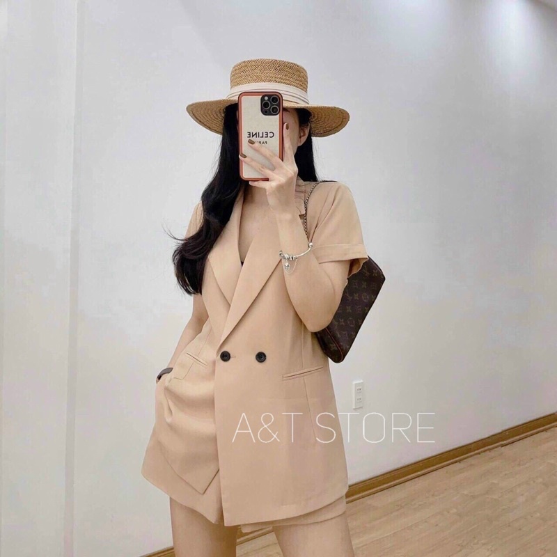 Set áo ngắn tay cổ vest và short Basic, Công Sở