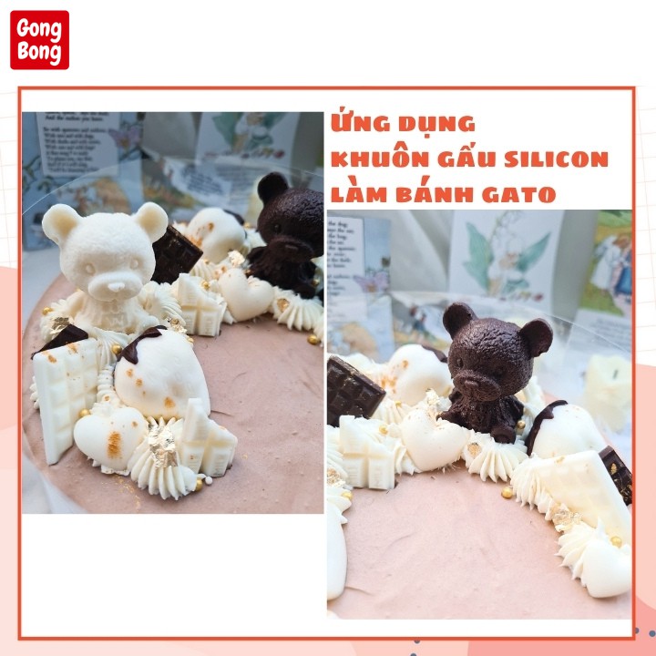 Khuôn làm đá silicon hình gấu teddy xinh xắn, khay đá gấu cute trang trí đồ uống, làm thạch Gong Bong Store