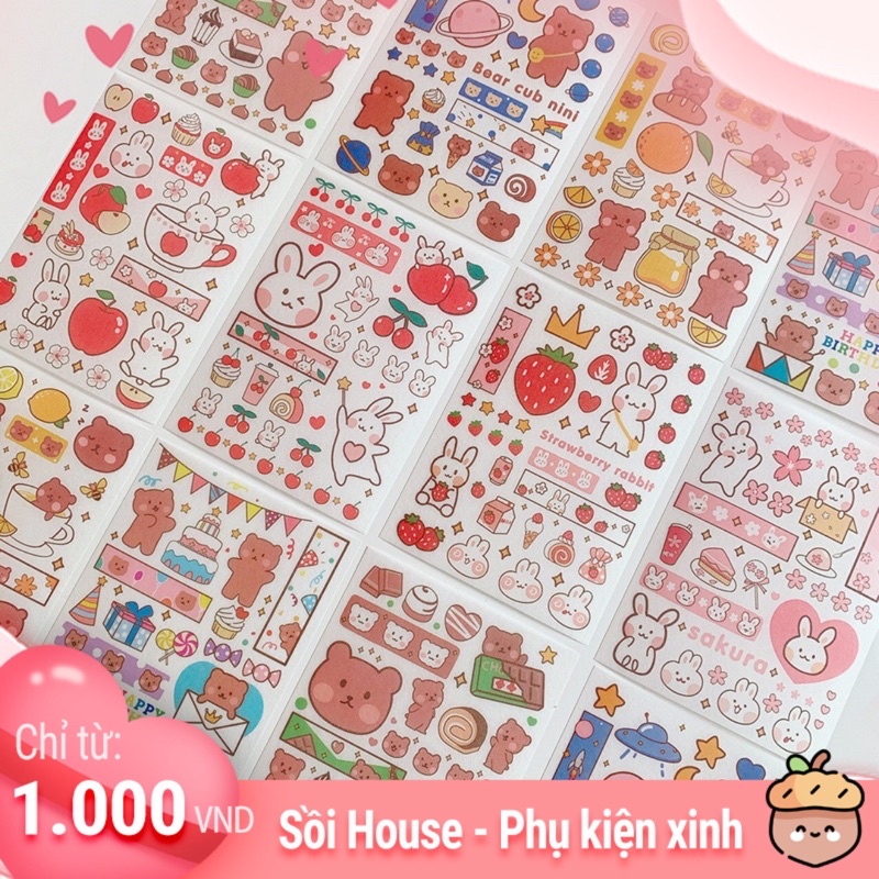 Set 4 tấm hình dán dễ thương sáng tạo và giấy bộ nhãn dán trang trí dễ thương phong các Hàn Quốc