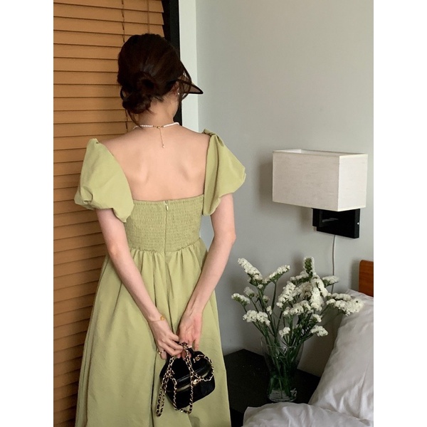 Váy cúp ngực tay bồng tiểu thư có viền chống tuột, váy đi biển, dạo phố phong cách Hàn Quốc - V002