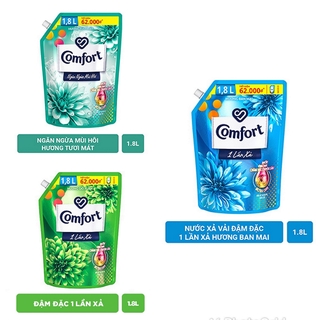 Nước xả vải Comfort đậm đặc 1.8L Một Lần Xả Túi Hương Ban Mai Xanh Dương, Gió Xuân, Tươi Mát Ngăn Mùi Hôi 1.8 lít 1.8 l