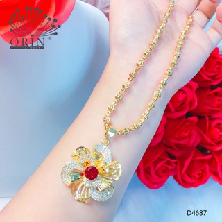 Dây chuyền nữ, dây bi mặt hoa xoáy đỏ thiết kế cao cấp Orin D4687