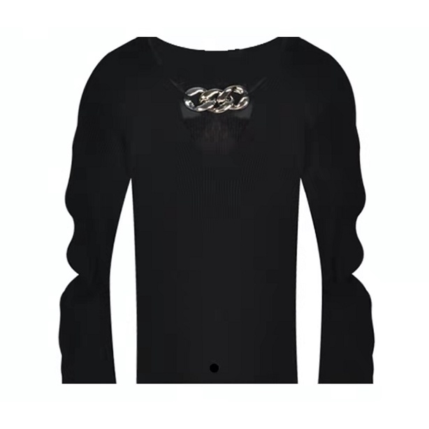 HUANG YOYO Áo Dệt Kim Đen Tay Dài Cổ Chữ V Xẻ Tà Dáng Ôm Phong Cách Hàn Quốc Thời Trang Cho Nữ