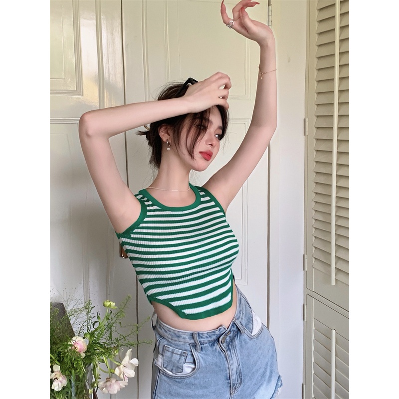 Áo Hai Dây Dáng Ôm Họa Tiết Kẻ Sọc Thời Trang Mùa Hè Cho Nữ