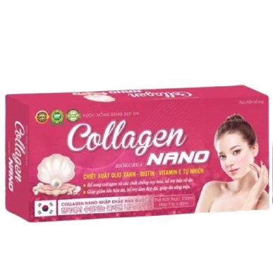 Nước uống đẹp da Collagen Biokorea Nano, giảm lão hóa, làm đẹp, da sáng mịn, hộp 7 lọ x 30ml