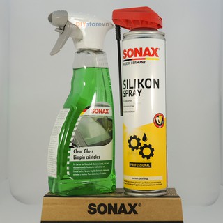 COMBO Dung dịch làm sạch và trong kính SONAX & Dung dịch Silicon bôi trơn SONAX