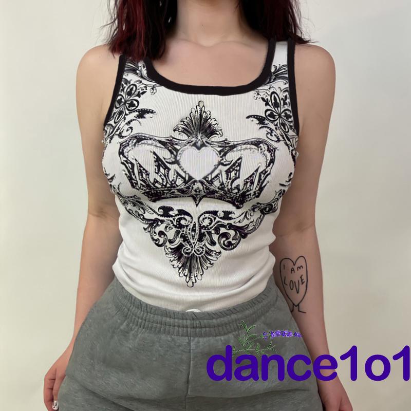 Áo sát nách cổ vuông in họa tiết nghệ thuật thời trang mùa hè cho nữ