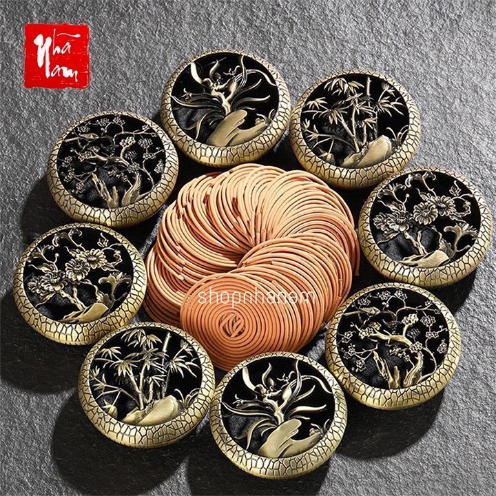 Lư hương đỉnh xông nụ trầm hương ba màu lò đốt nhang vòng nhang que đế chân nến phụ kiện thác khói TKPK_10