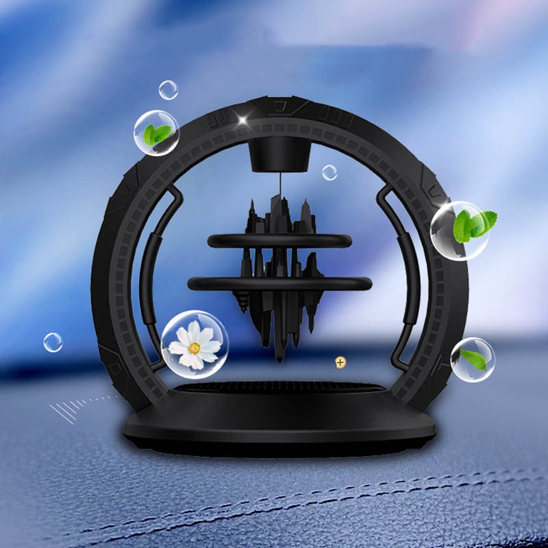 Đồ chơi trang trí để xe hơi Hành tinh bay Sky City Solar Rotating car ornament - Màu xám