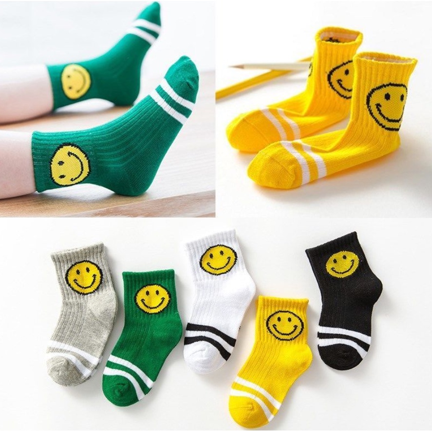 Tát cao cổ cho bé, Set 5 Đôi Vớ Cotton Hình Mặt Cười Dễ Thương Cho Bé