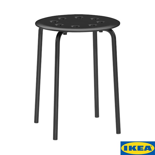 Ghế tròn chân sắt lắp ráp, mặt ghế nhựa cao cấp Marius - IKEA màu đen